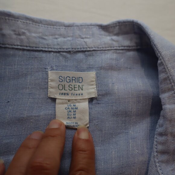 Sigrid Olsen Womens Blue Linen Tunic Button Up Long Sleeve Size Med Lightweight - Picture 3 of 8